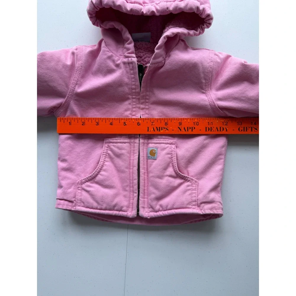 Carhartt 12 Months Baby Girl's Sherpa-Lined Hooded Canvas Zip-Up Jacket, Pink